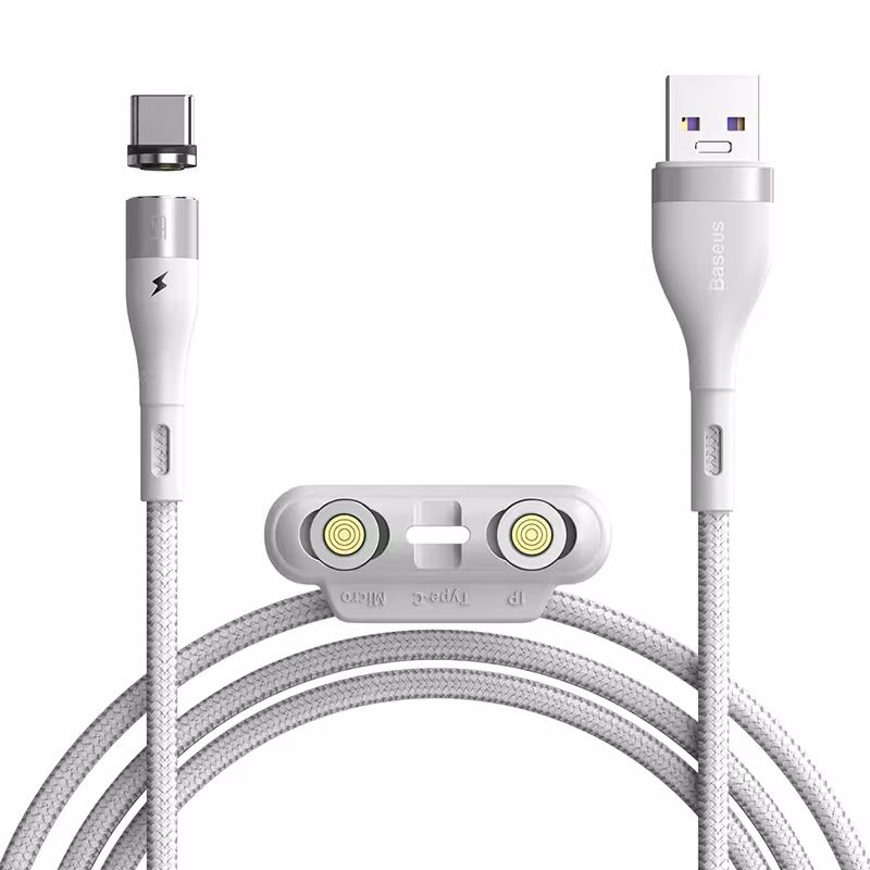 کابل آهنربایی سه سر سریع بیسوس Baseus Zinc Magnetic Cable Kit 5A 1m سفید