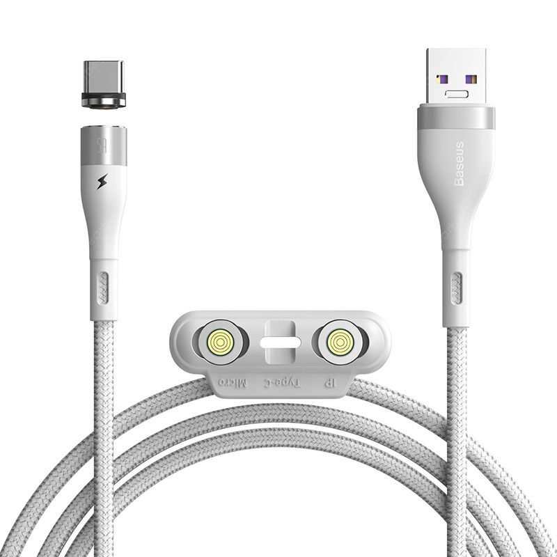 کابل آهنربایی سه سر سریع بیسوس Baseus Zinc Magnetic Cable Kit 5A 1m سفید