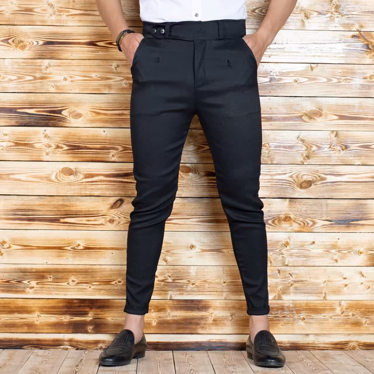 شلوار کتان کمر پهن مشکی