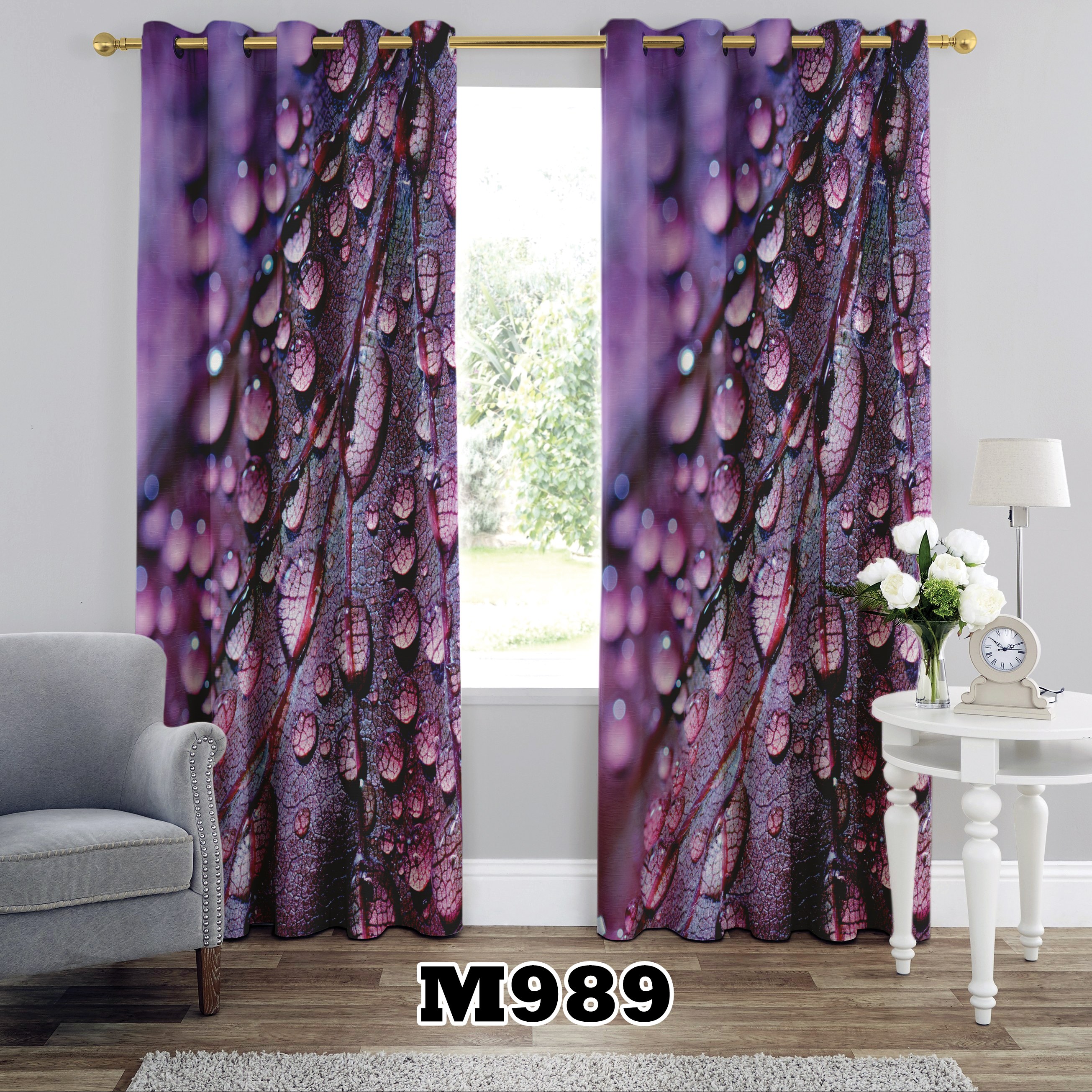 پرده چاپی طرح قطره سه بعدی کد M989 تک قواره ارتفاع 300 عرض 140 سانت