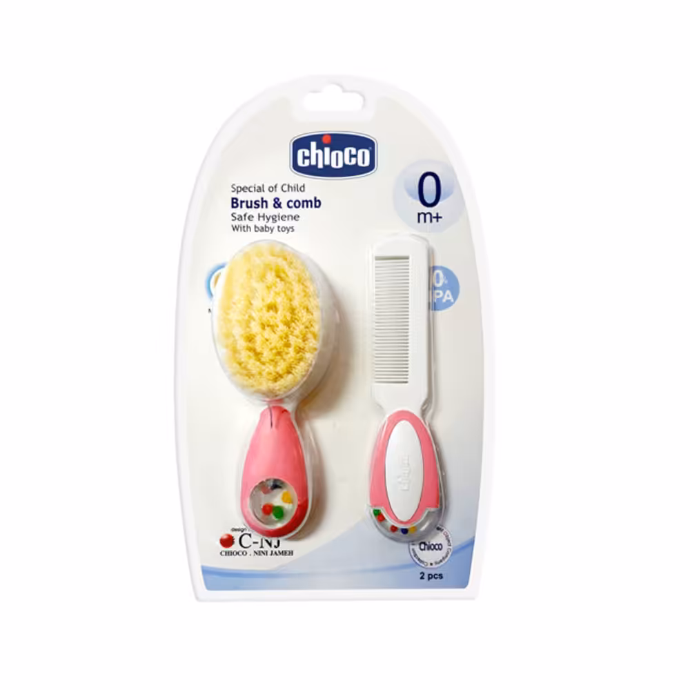 ست برس و شانه نوزاد چیوکو chioco رنگ صورتی