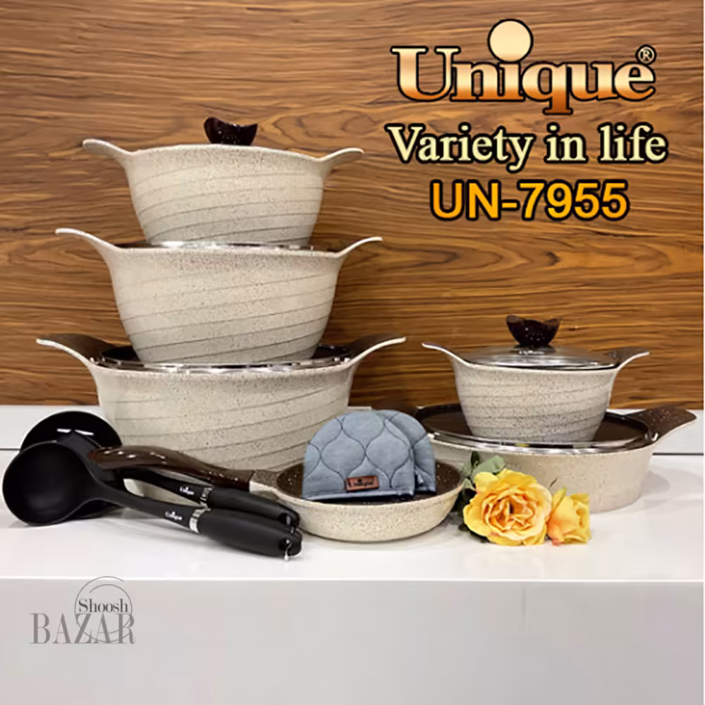 سرویس قابلمه 14 پارچه کرم رز یونیک کد 7955