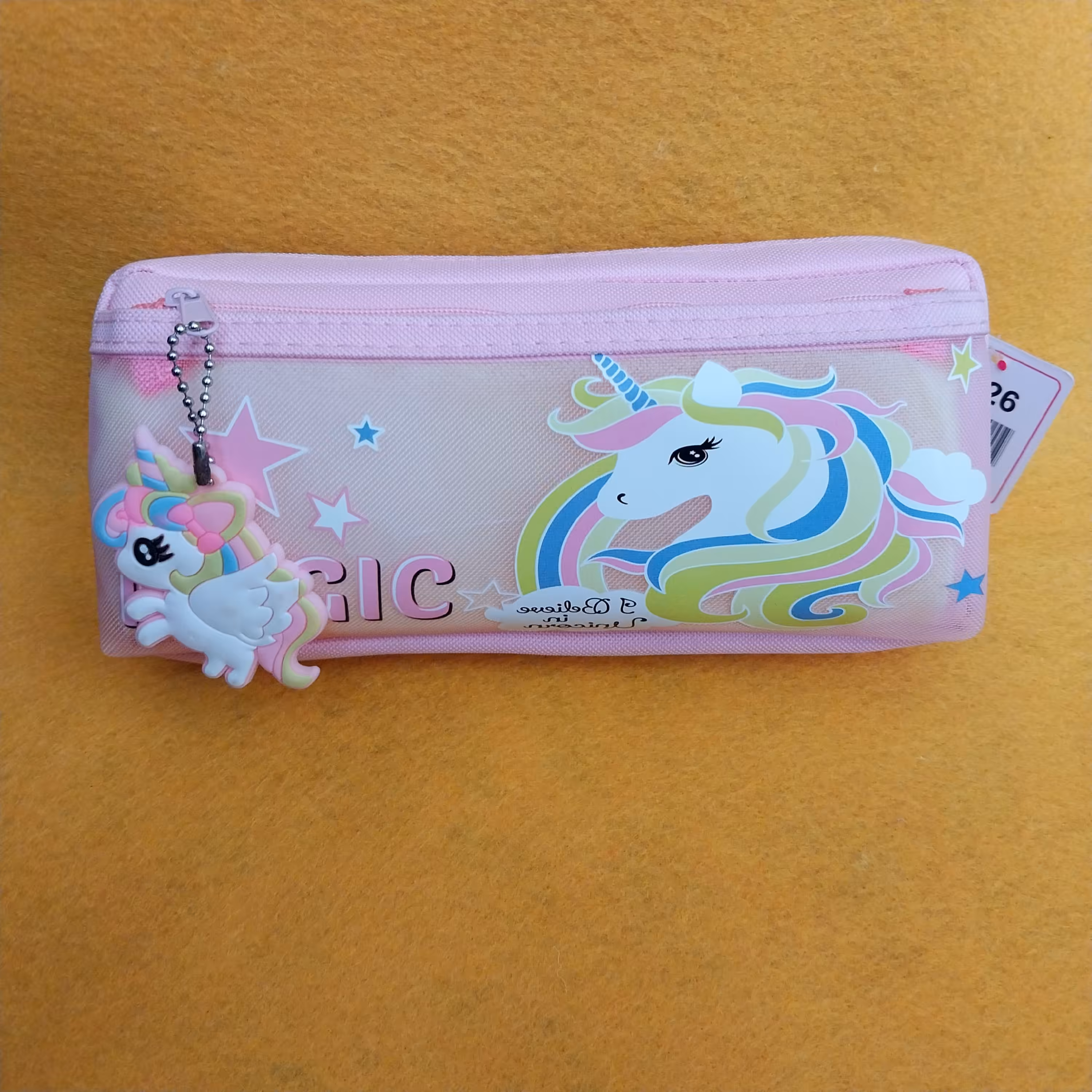 جامدادی فانتزی صورتی دوزیپ اویز دار طرح یونیکورن 