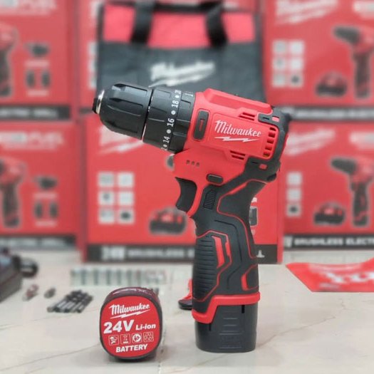 دریل شارژی براشلس 24 ولت میلواکی ،چکشی دار  ، با لوازم