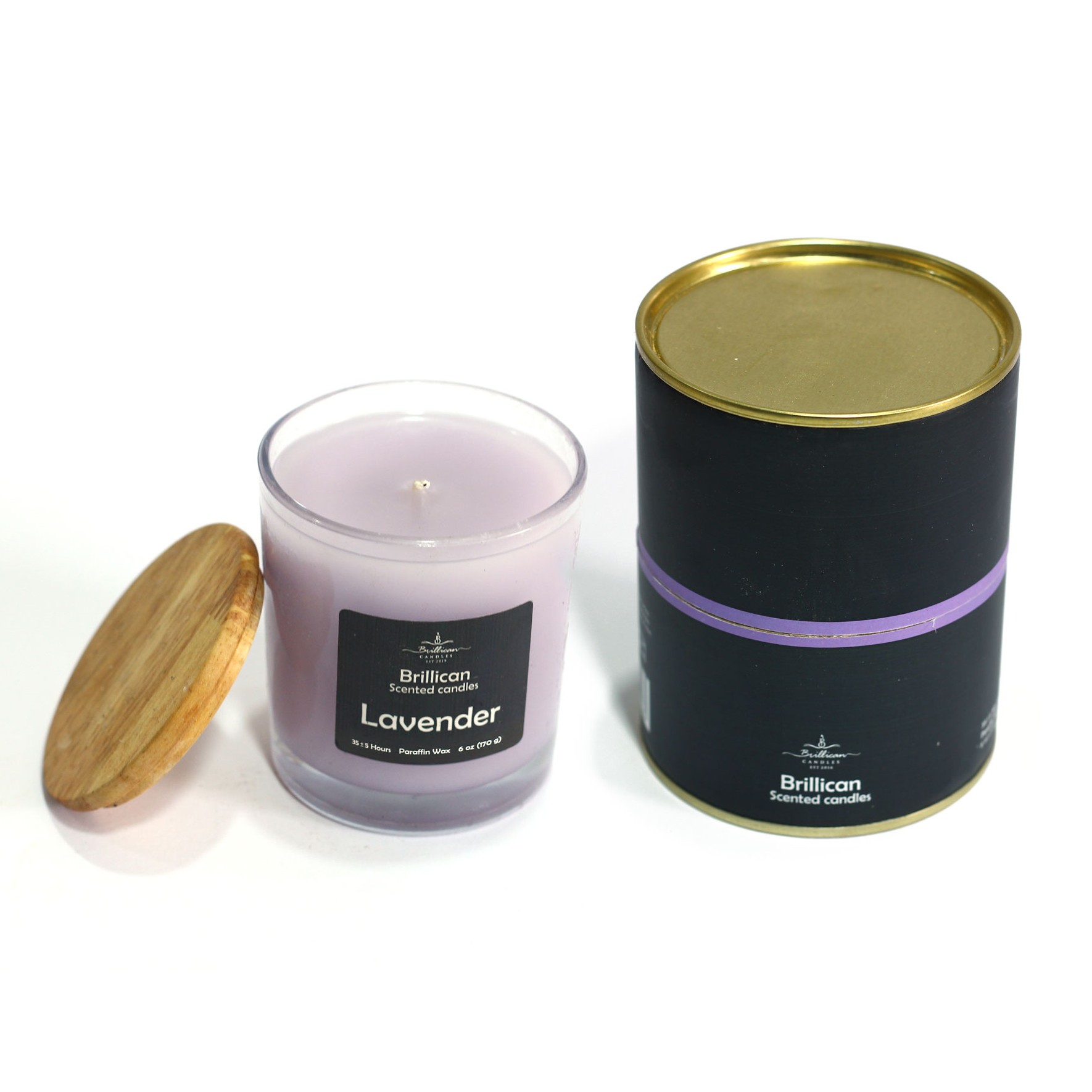 شمع جار عطری شیشه ای با درب چوبی - رایحه لوندر