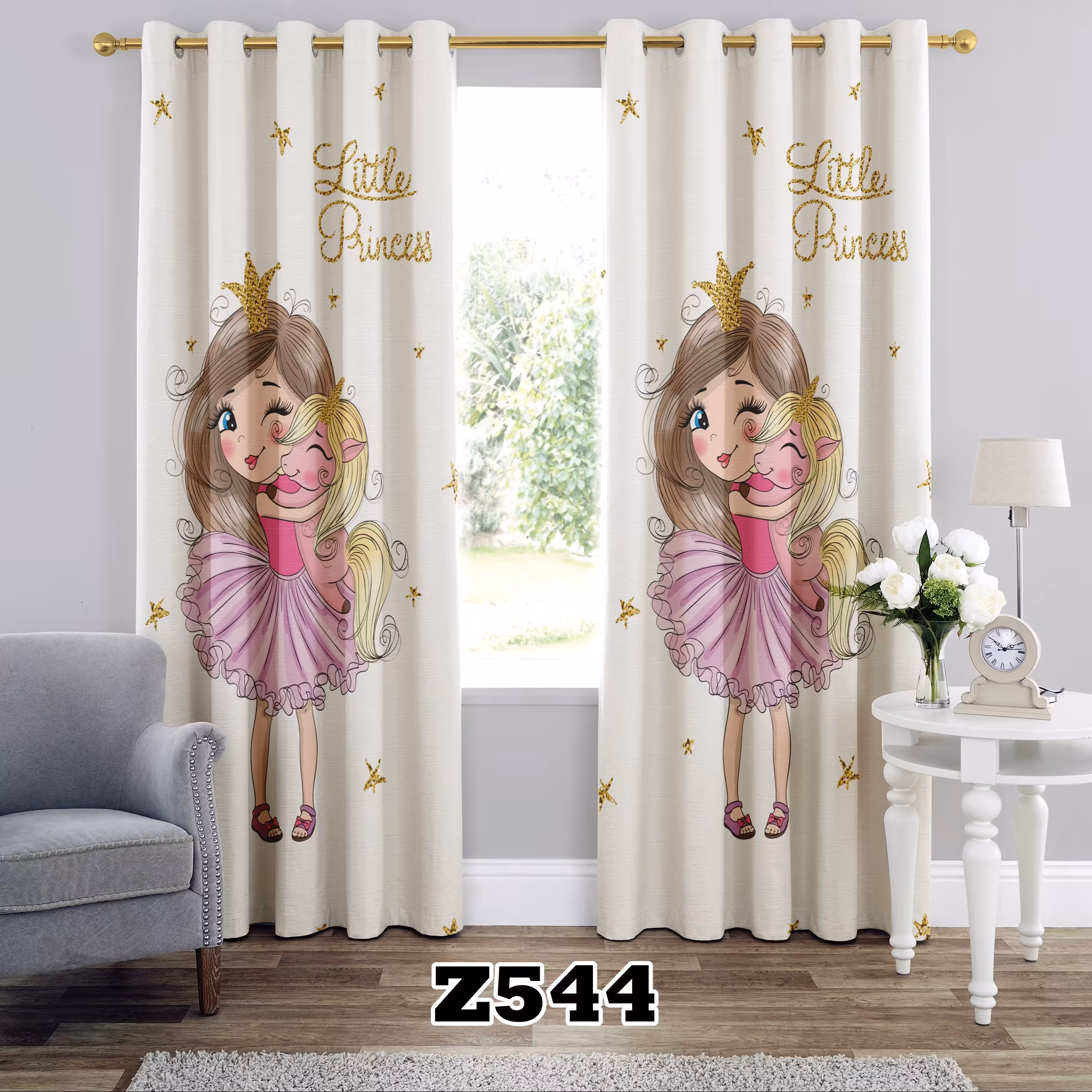 پرده اتاق خواب چاپی طرح دخترانه کد Z544 تک قواره ارتفاع 300 عرض 140 سانت