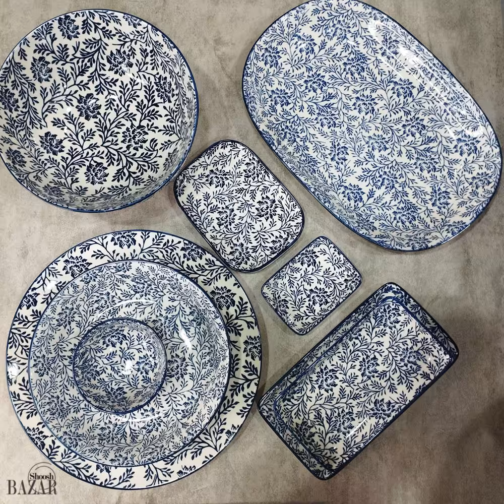 ظروف پذیرایی سرامیک برگ آبی وارداتی چین