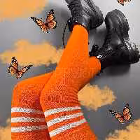 جوراب ساق بلند طرح نارنجی سه خط بالازانو فری سایز