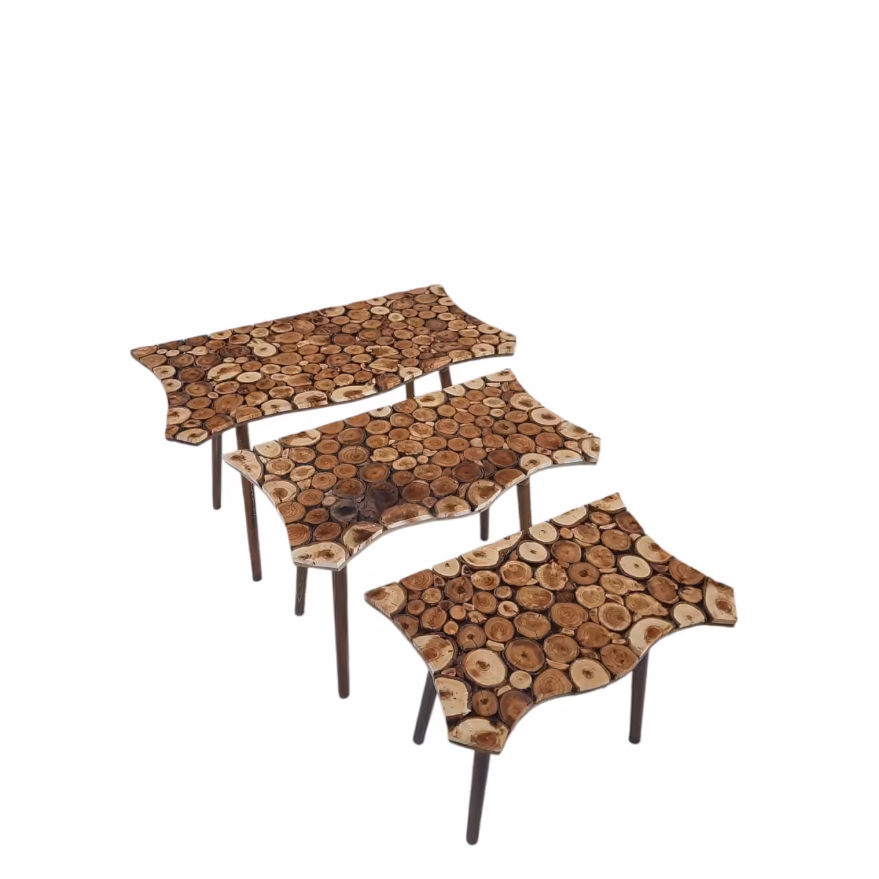 میز عسلی سه تیکه ی دفرمه ی چوبی کد 42