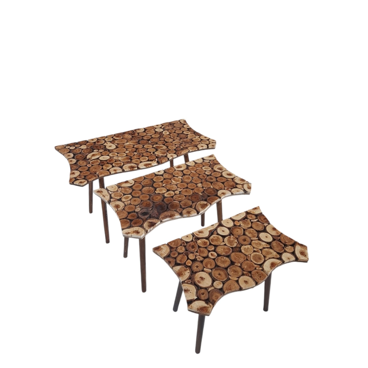 میز عسلی سه تیکه ی دفرمه ی چوبی کد 42