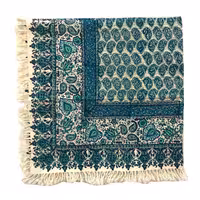 رومیزی قلمکاری طرح گل و بته سبزآبی