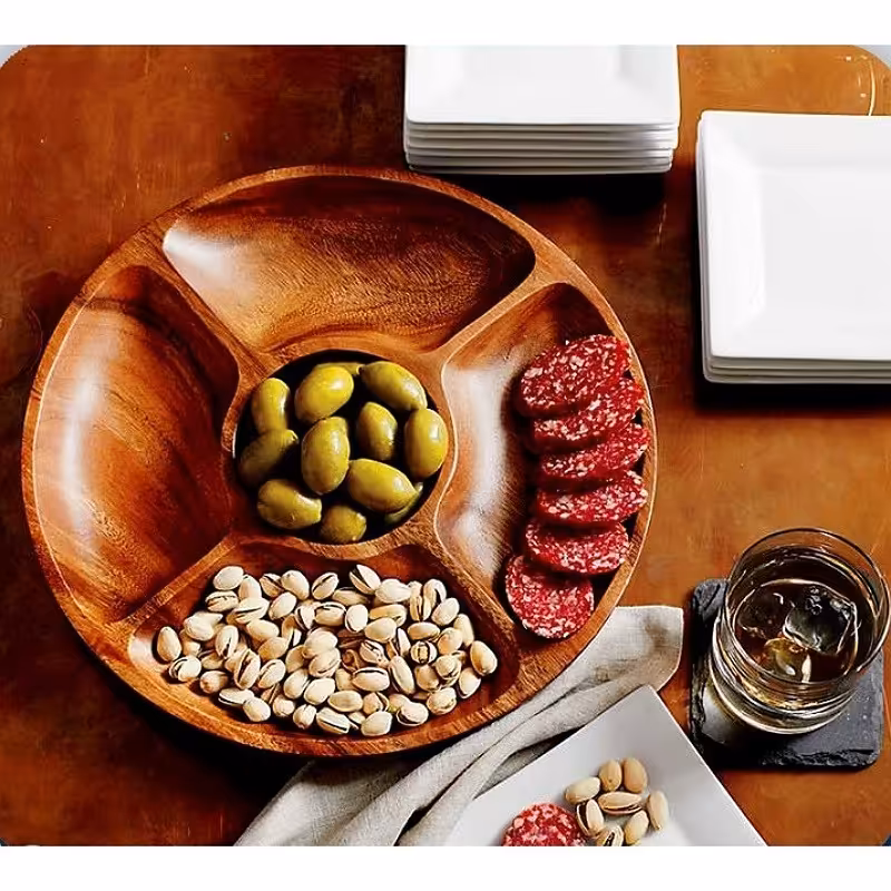 اردو خوری چوبی طرح  دایره پنج خانه وسط گرد با  پوشرنگ ارگانیک و  آبگریز