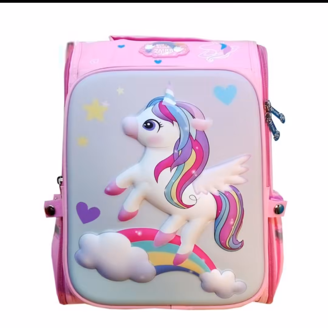 کوله پشتی برزنتی دو زیپ صورتی طرح یونیکورن 