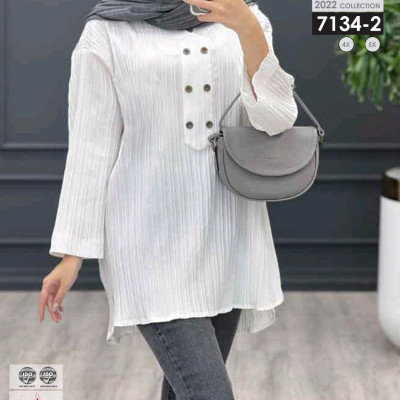 شومیز مانتویی بیگ سایز کراش کتان7134