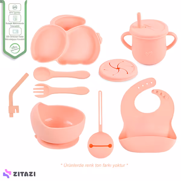 ست 8 تکه غذاخوری سیلیکونی کودک jojobebek طرح خرگوش صورتی