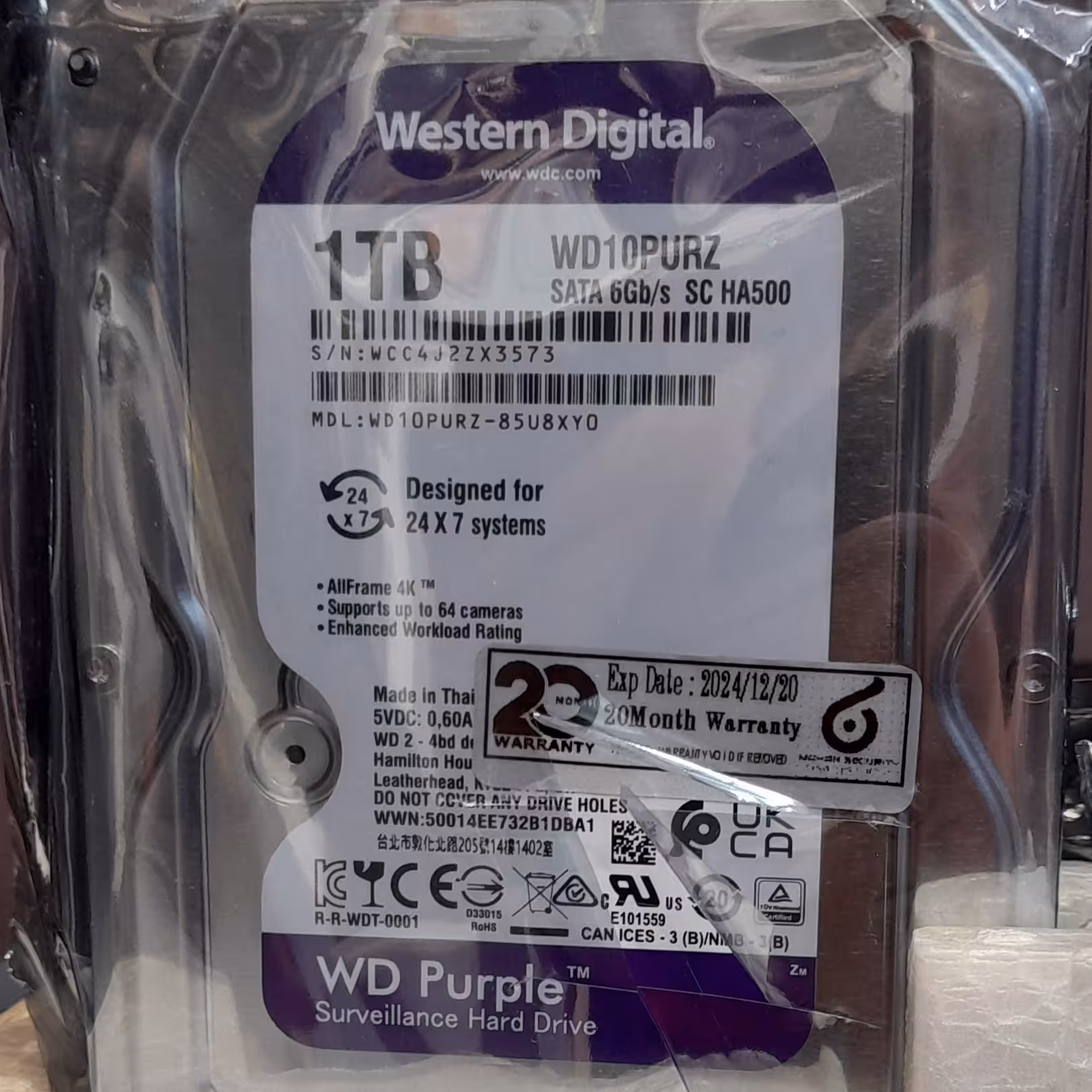 هارد یک ترابایت وسترن دیجیتال بنفش با گارانتی تعویض