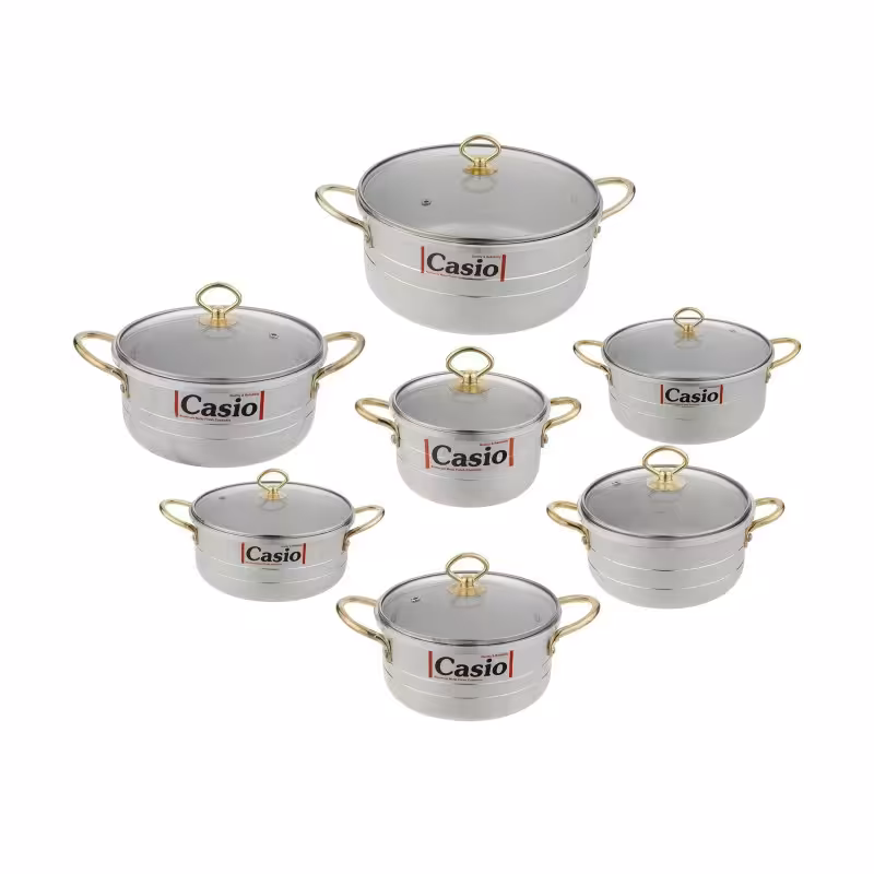 سرویس قابلمه 14 پارچه دو دسته طلایی برند کاسیو کد 1237 مطابق عکس با کیفیت عالی 