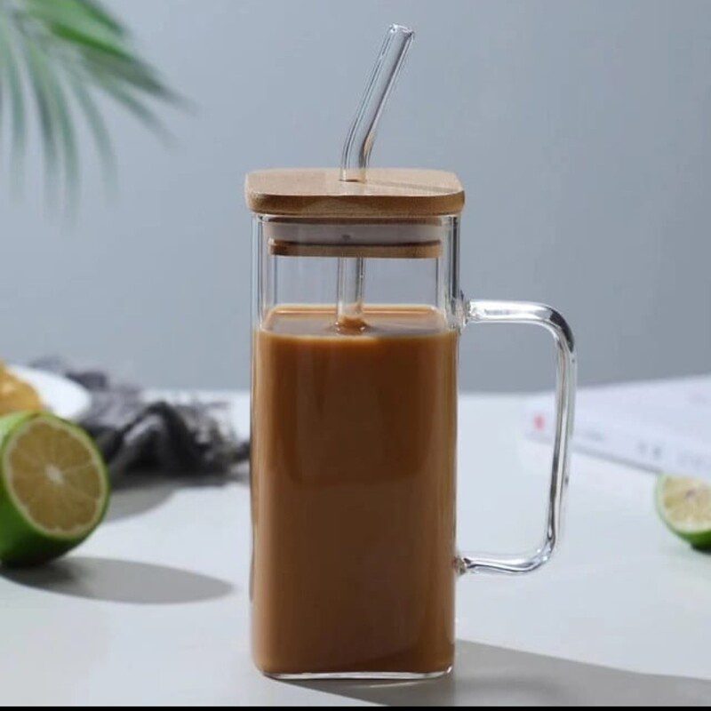 لیوان اسموتی پیرکس 4گوش درب بامبو