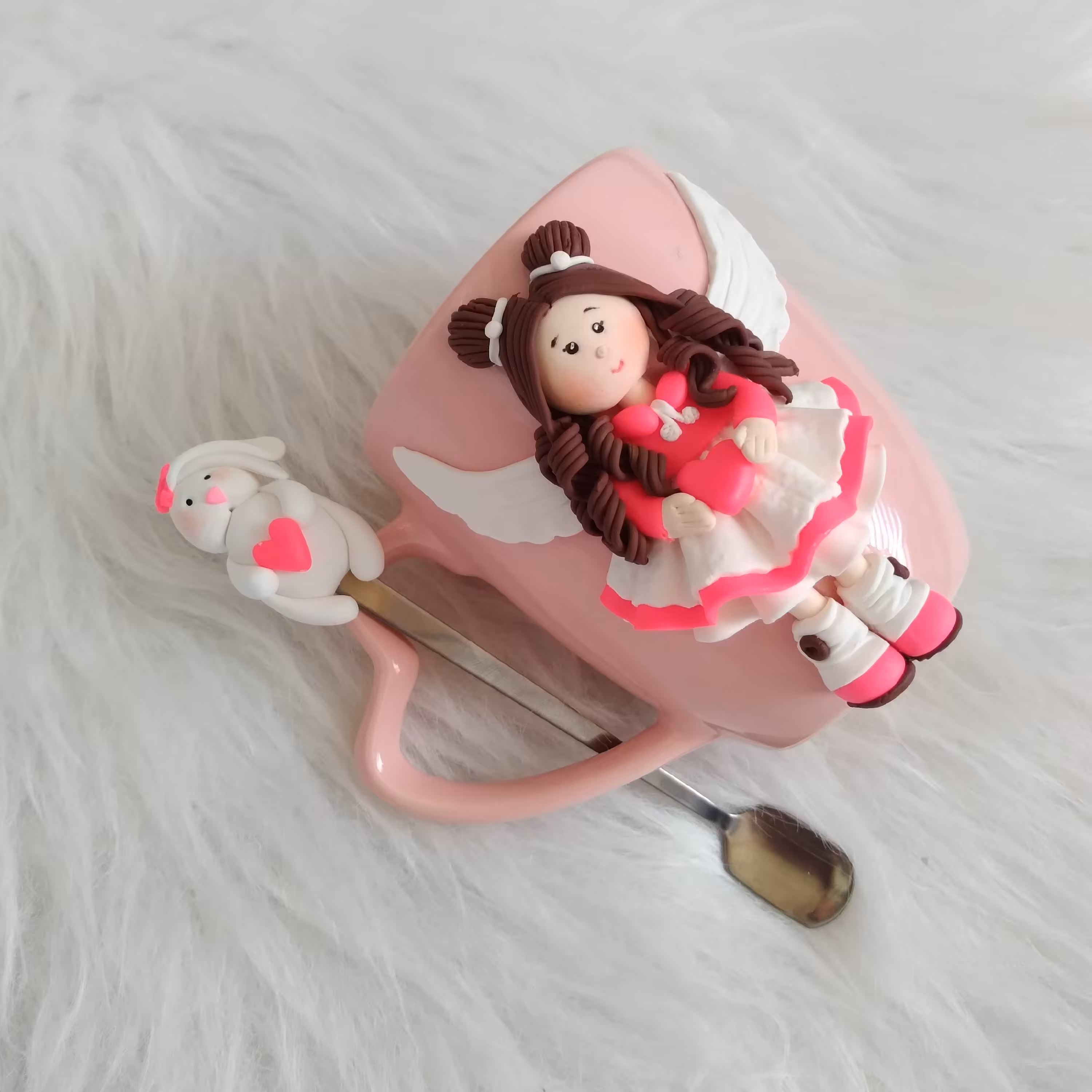 ماگ دخترونه ی فرشته با قاشق ست 