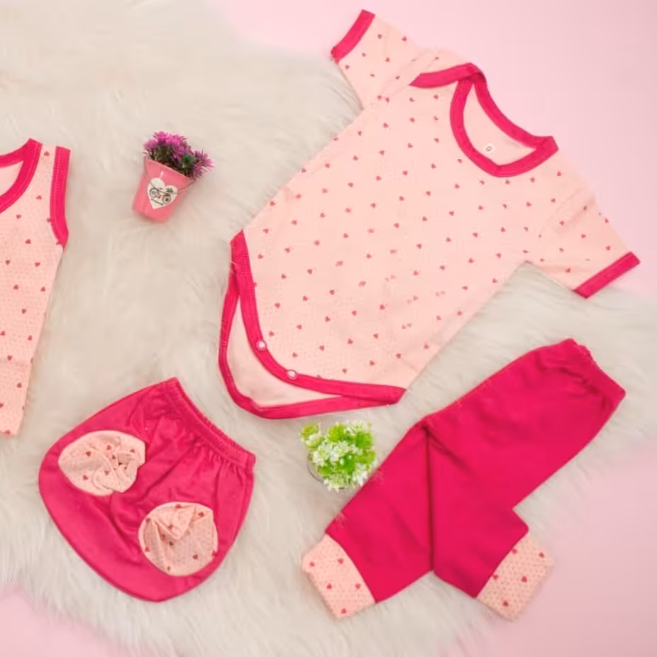 لباس نوزادی پنج تیکه شماره صفر  دختراانه