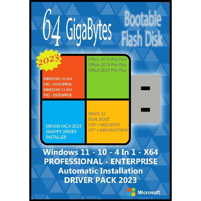 فلش بوتیبل Windows 11 10 Pro. Ent. 4In1 X64 Driver Pack 2023 Office 2016-19-21 