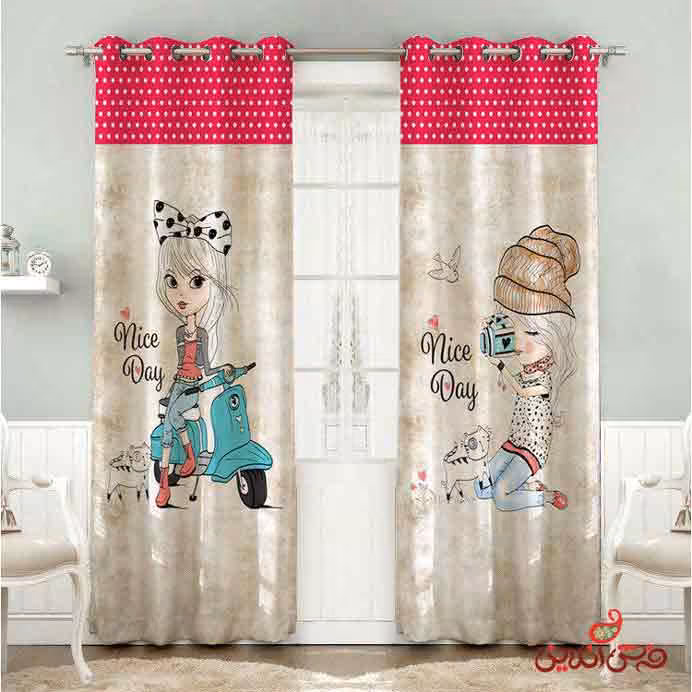 پرده 2عددی کودک طرح دختر عکاس و موتورسوار کد 2335