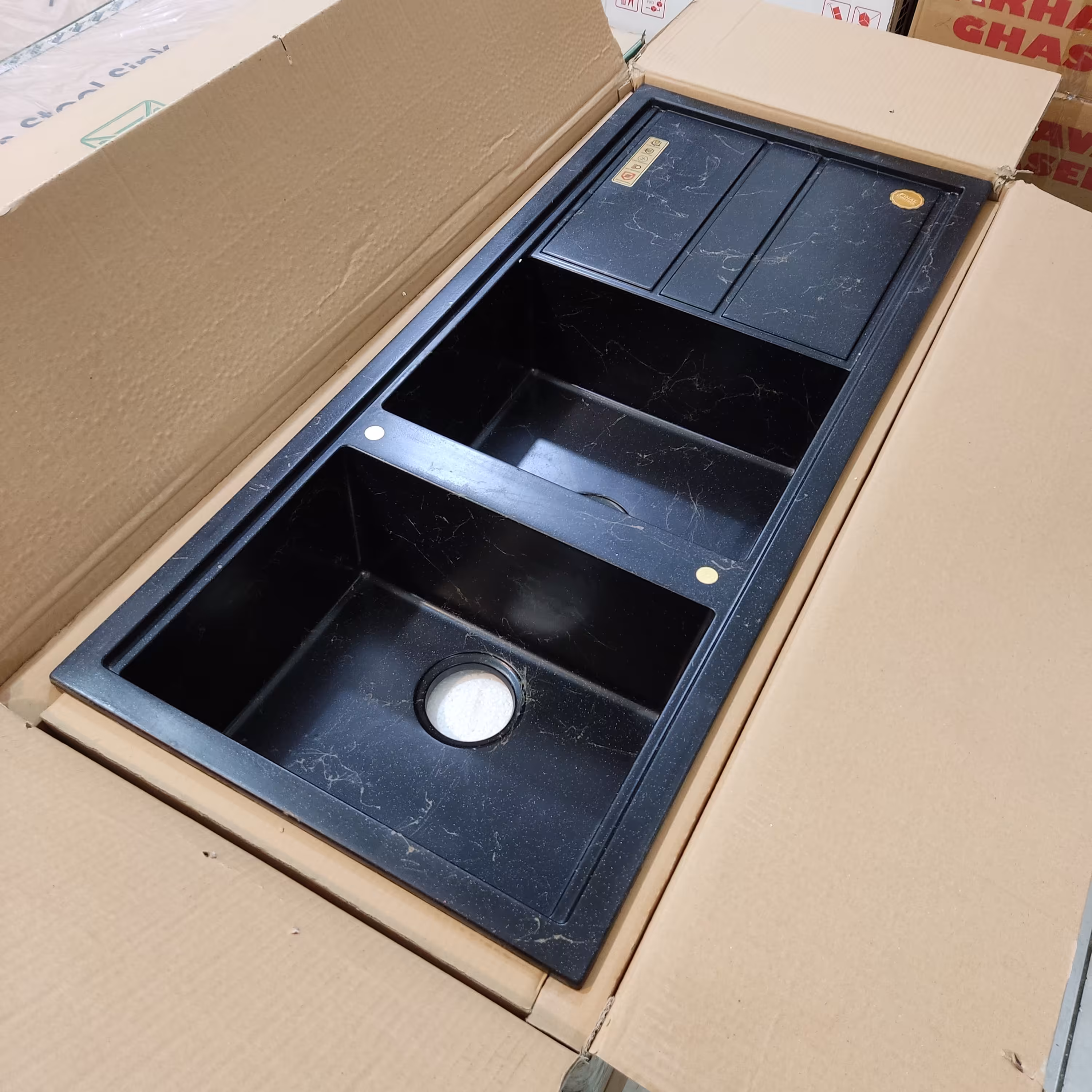 سینک گرانیتی مشکی رگه دار  آرکاس ایتالیانو سایز 1115 در 50 سانت توکار با سیفون