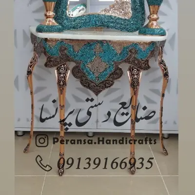 میز کنسول فیروزه کوبی و قلم زنی شده برند پرنسا ارسال رایگان