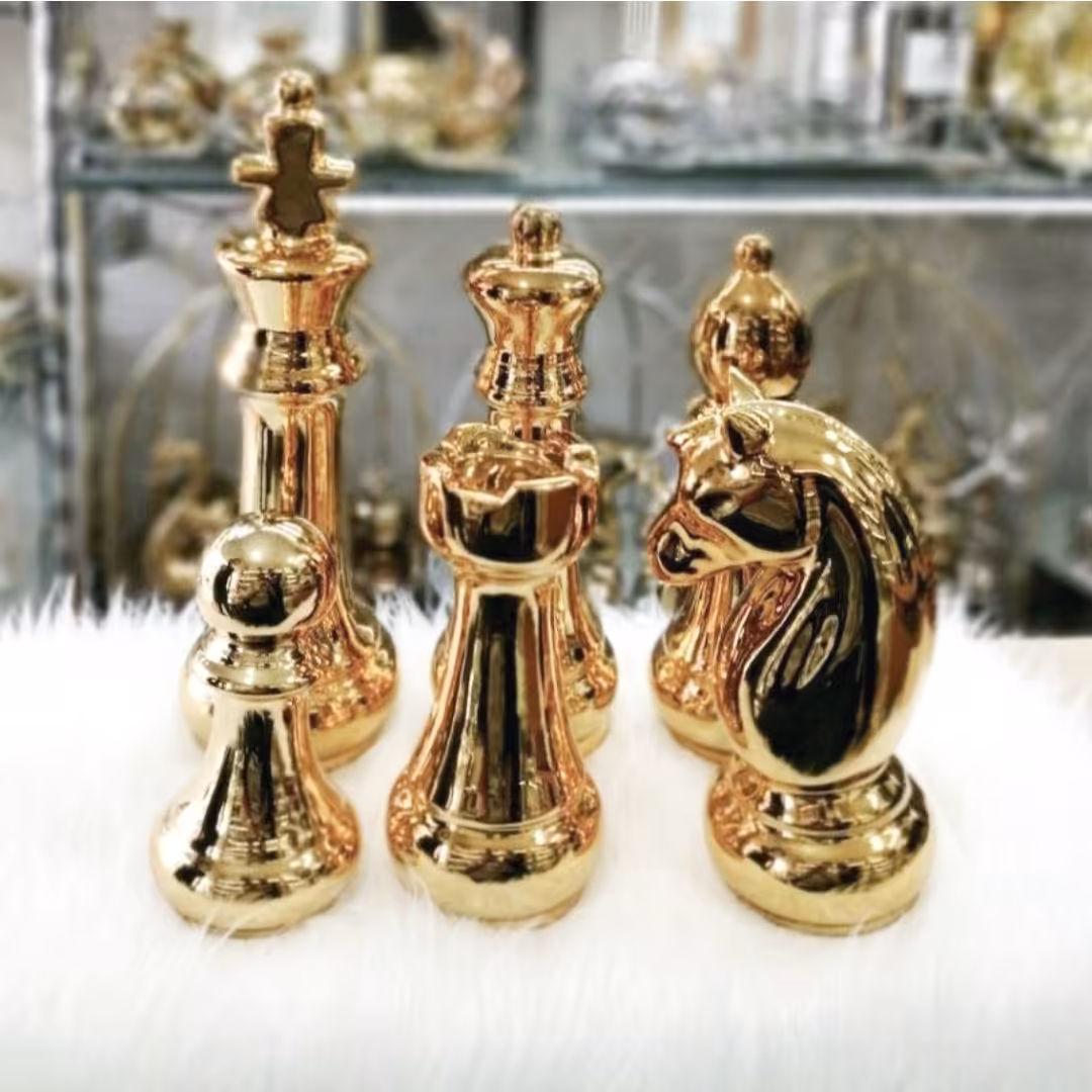 مهره شطرنج طلایی 6تایی سایز بزرگ سرامیک آبکاری شده pvdارتفاع بلندترین31