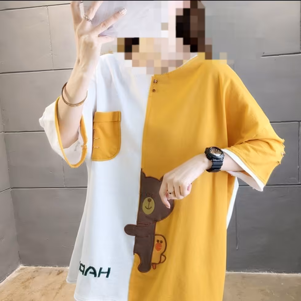 تیشرت لانگ خرسی و جوجه گلدوزی شده جنس نخ پنبه