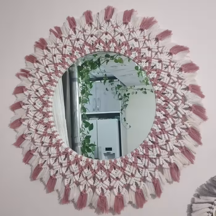 ایینه مکرومه بافی _ ابعاد ایینه 50 سانت ابعاد کل کار 100سانت_ رنگ دلخواه