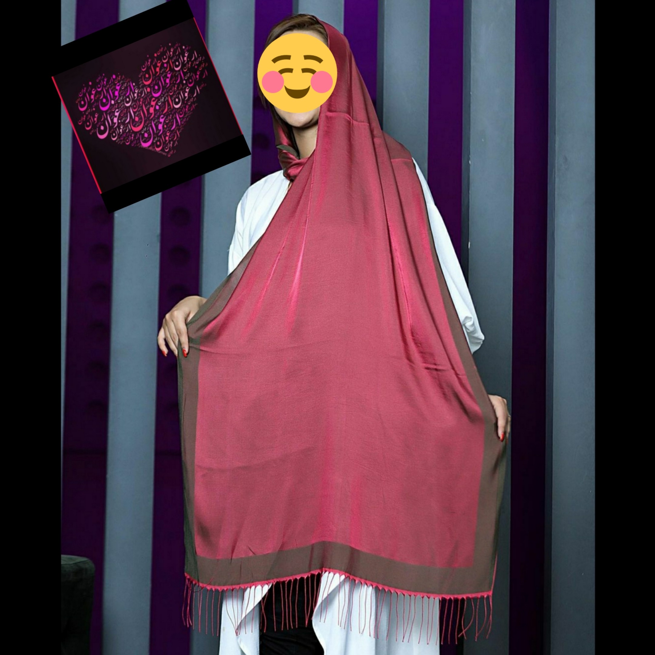 شال دو رو ابریشمی زرشکی شیک و مجلسی
