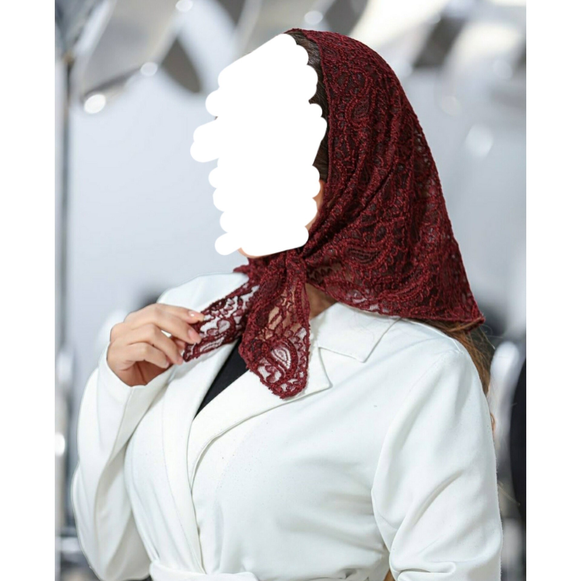 مینی اسکارف سه گوش گیپور رنگ زرشکی روسری قواره کوچک زرشکی