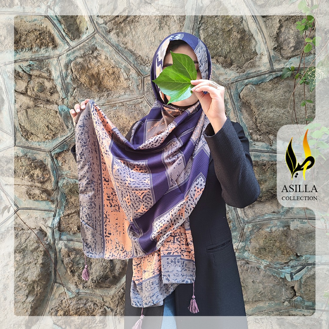 شال زیبای طرح دار بنفش رنگ عرض 70