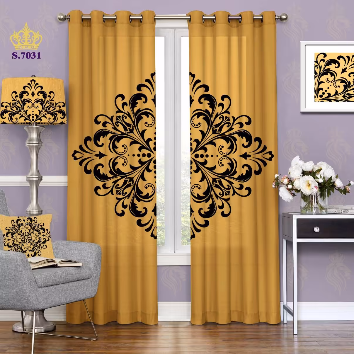 پرده پذیرایی دو قواره پانچ اسلیمی طرح گلدار کد S7031