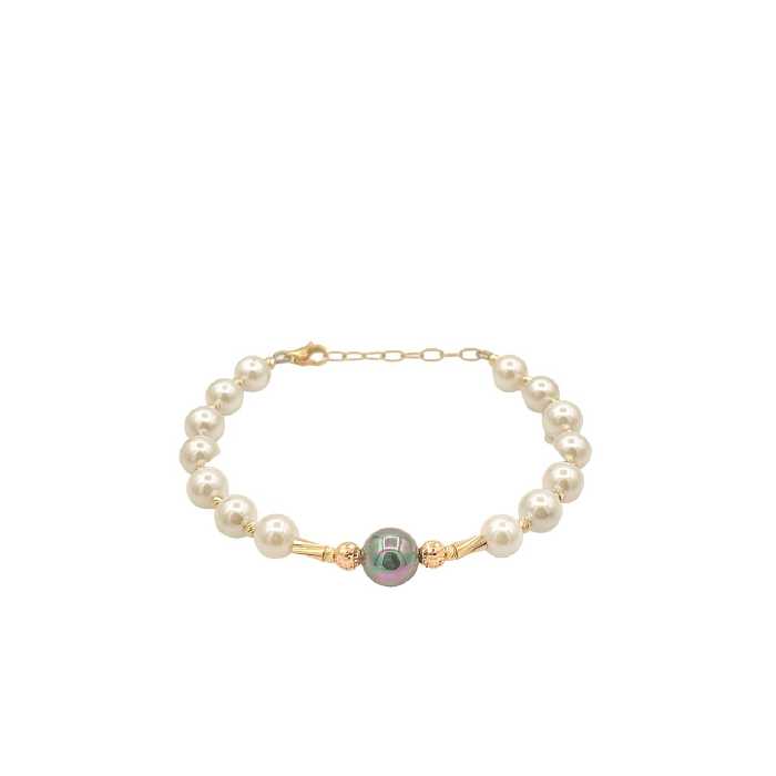 دستبند طلای 18 عیار تلفیقی مروارید هفت رنگ کد DP76