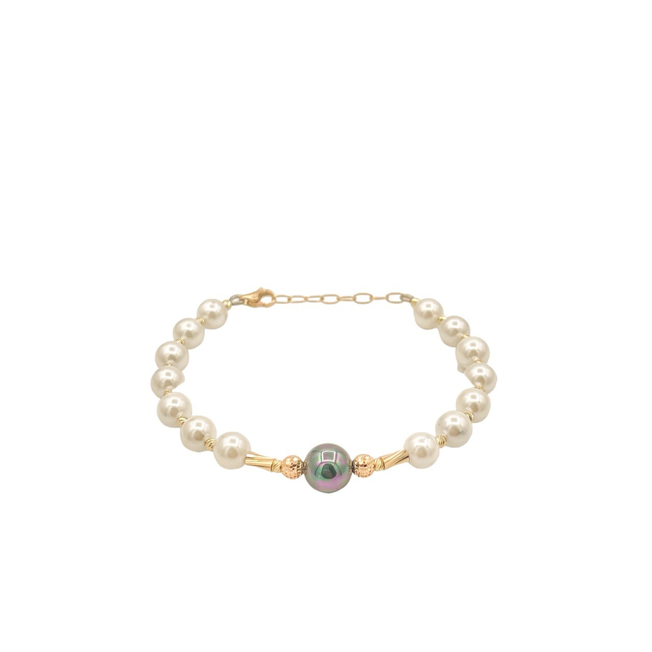 دستبند طلای 18 عیار تلفیقی مروارید هفت رنگ کد DP76