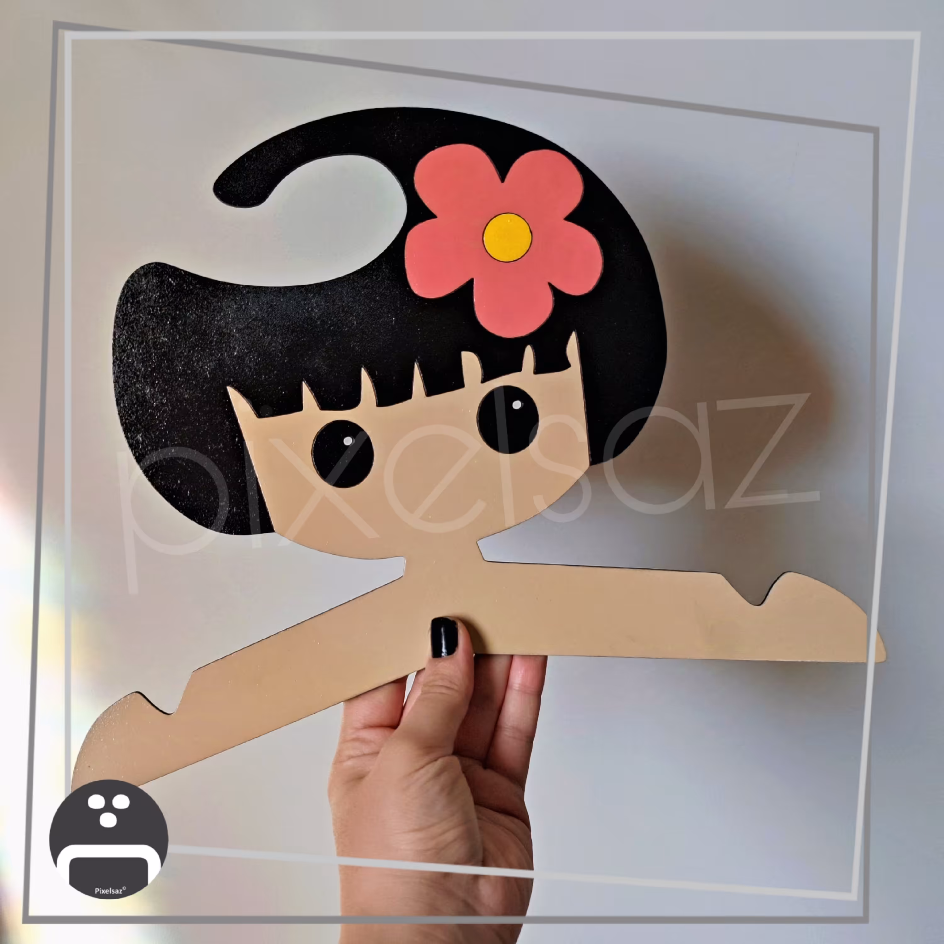چوب لباسی کودک طرح دختر گل به سر،طول 25 سانت