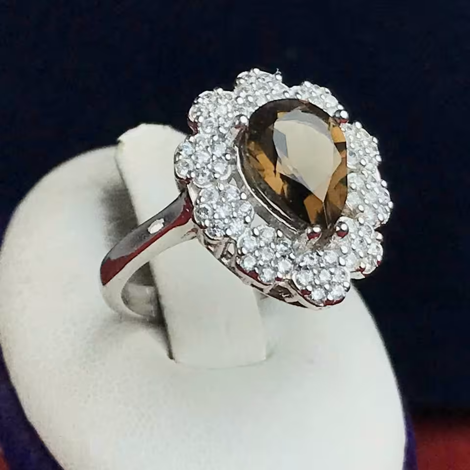 انگشتر زیبای کوارتز دودی اصلی ارسال رایگان 