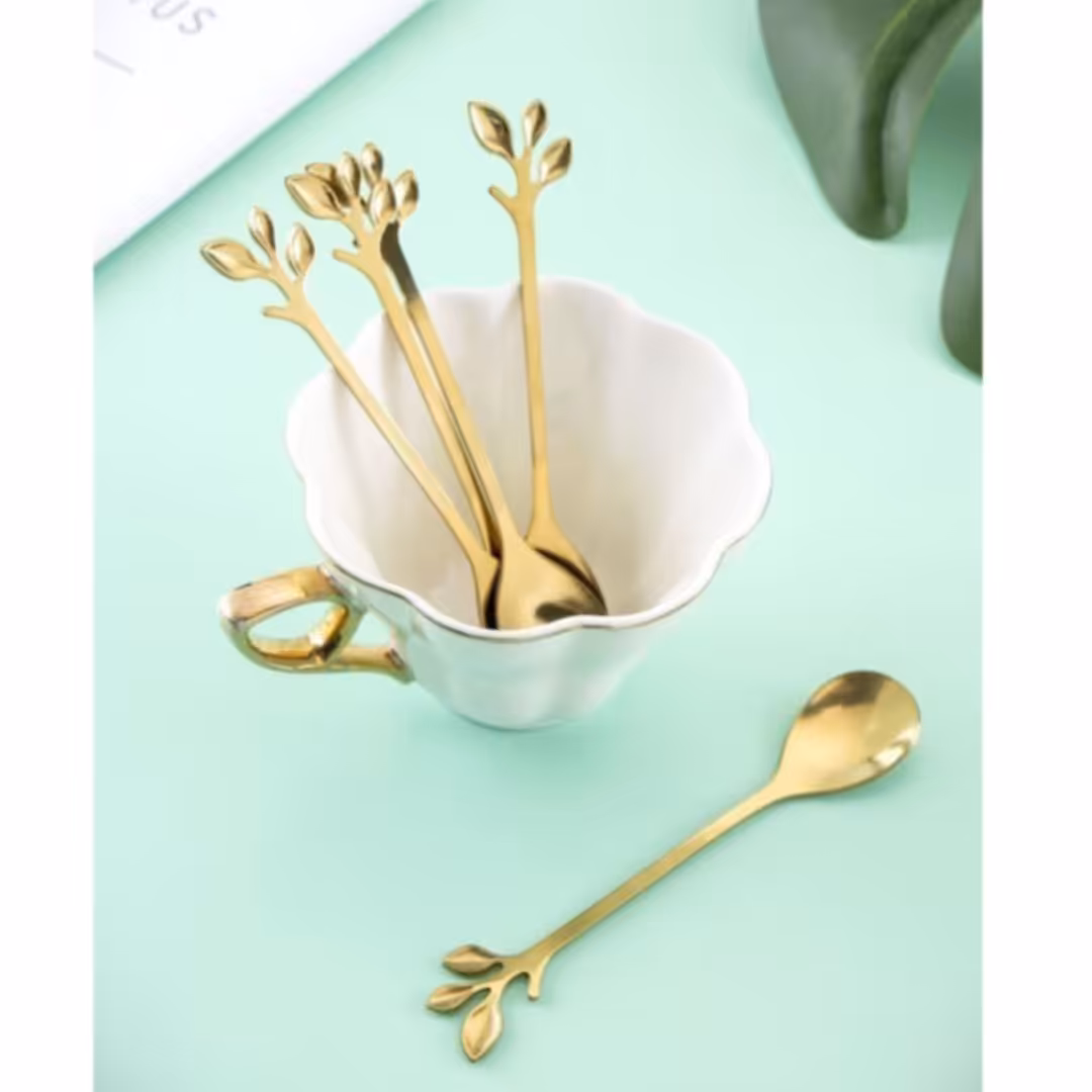 قاشق چایخوری و قهوه خوری  طلایی طرح برگ 