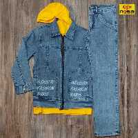 ست سه تیکه لی آبی و ذغالی پسرانه دخترانه سایز 50 تا 65 سنین 7تا12