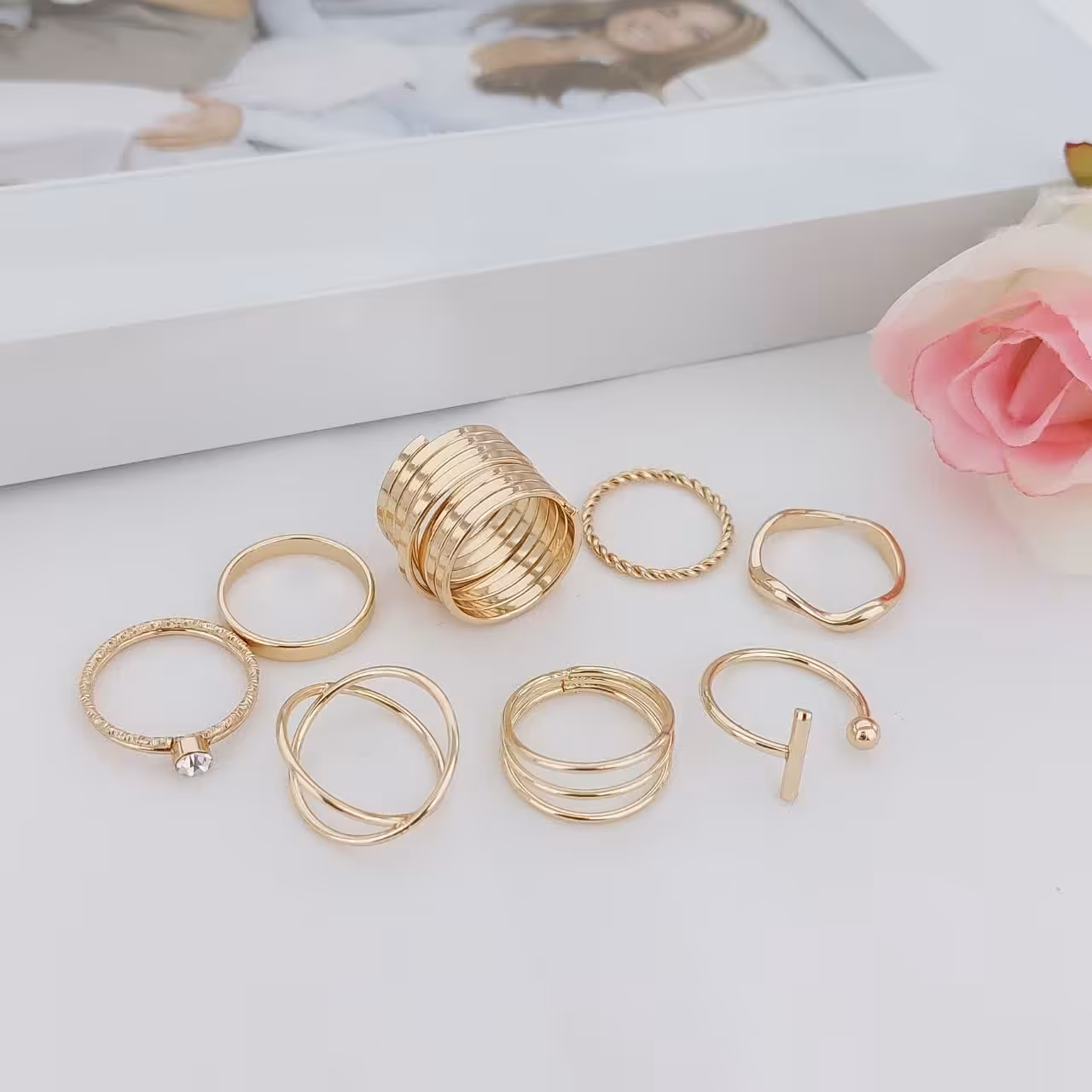 پک انگشتر مینیمال.کد11340. رنگ ثابت. ضدحساسیت. آبکاری طلا 