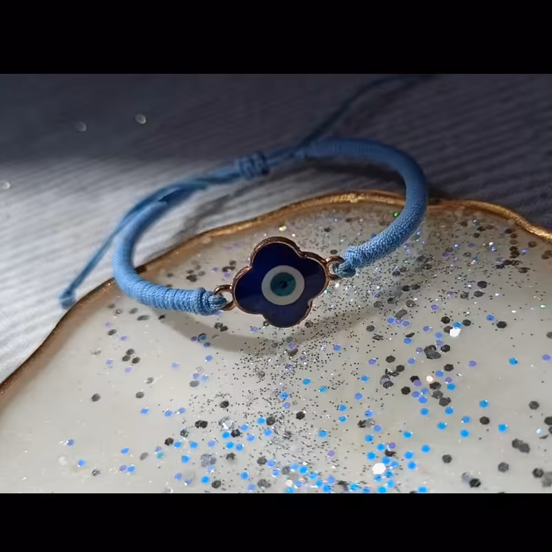 دستبند پلاک چشم نظر و بافت