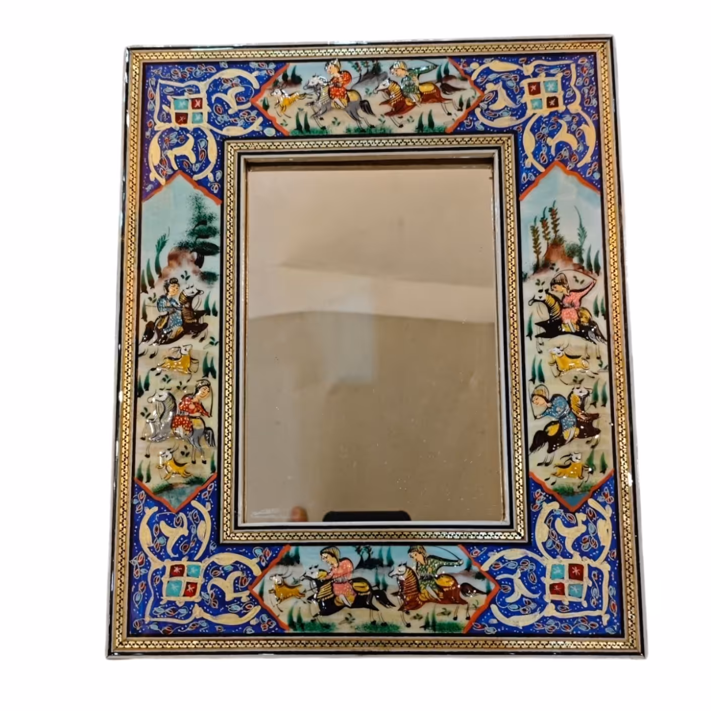 آینه نقاشی مینیاتور اسب و شکار 23در 28