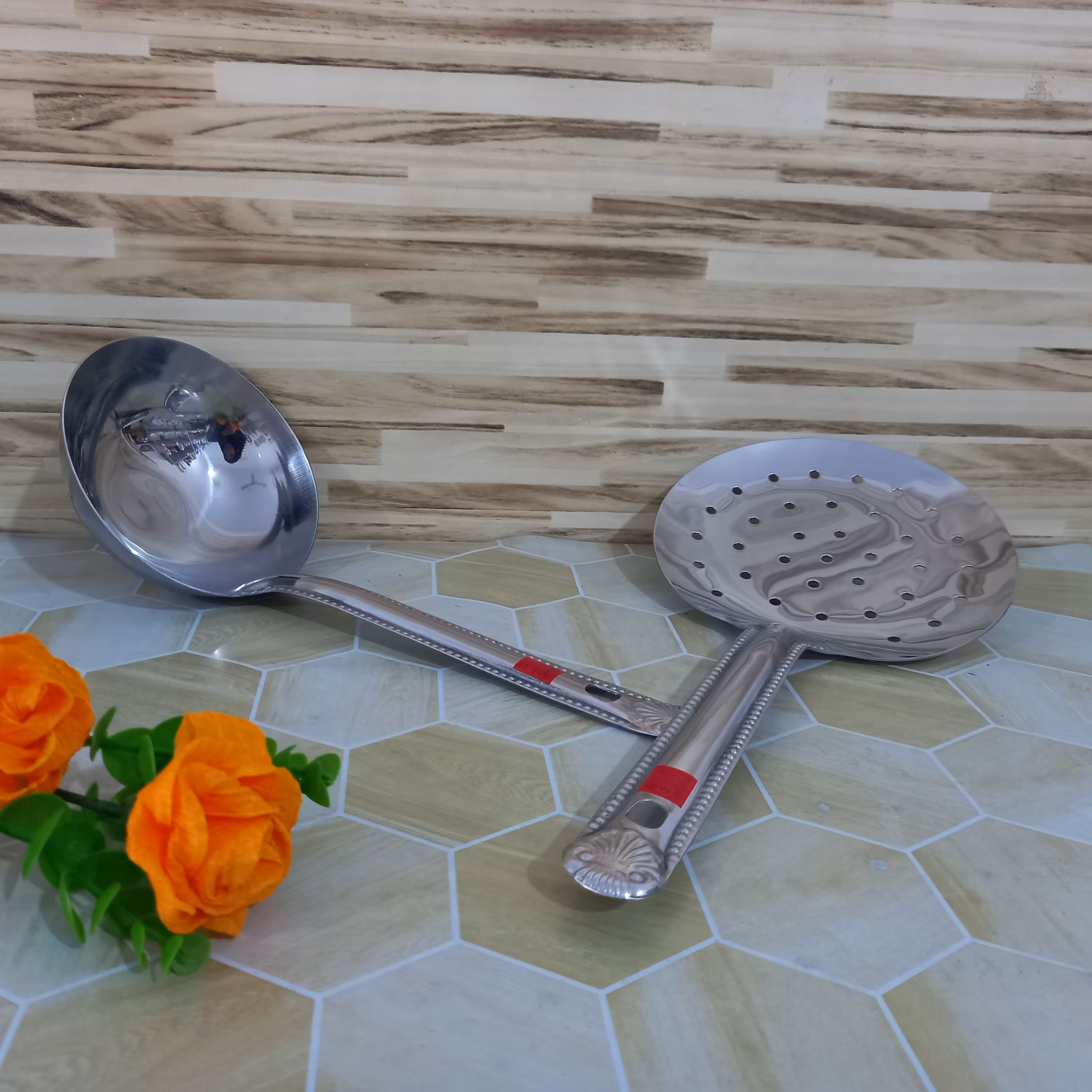 کفگیر و ملاقه دسته کوتاه مجلسی 2 عددی