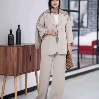 کت و شلوار ست کرپ میله ای