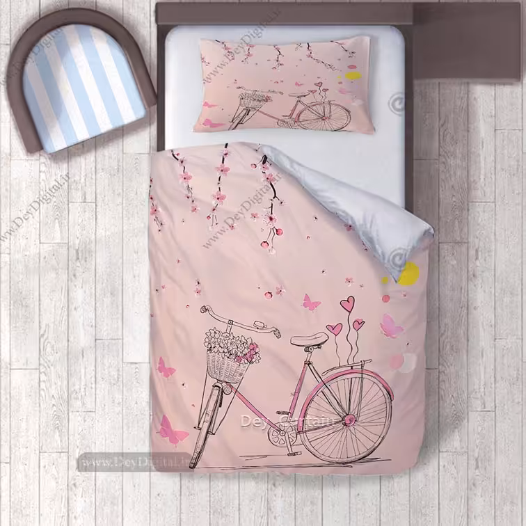 روتختی فانتزی نوجوان طرح دوچرخه صورتی با سبد گل pk-2664A