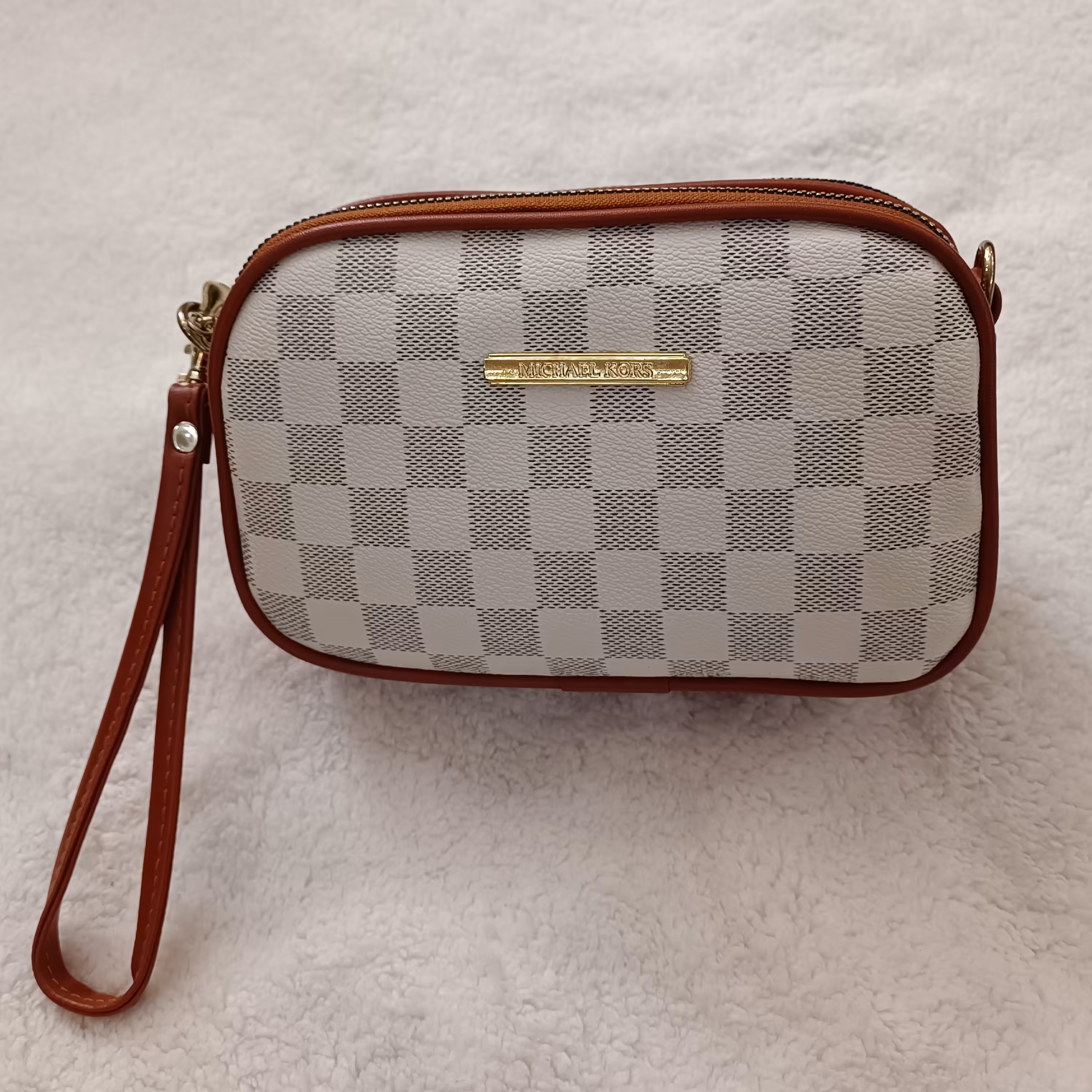 کیف چهارخونه سفید و طوسی دخترانه