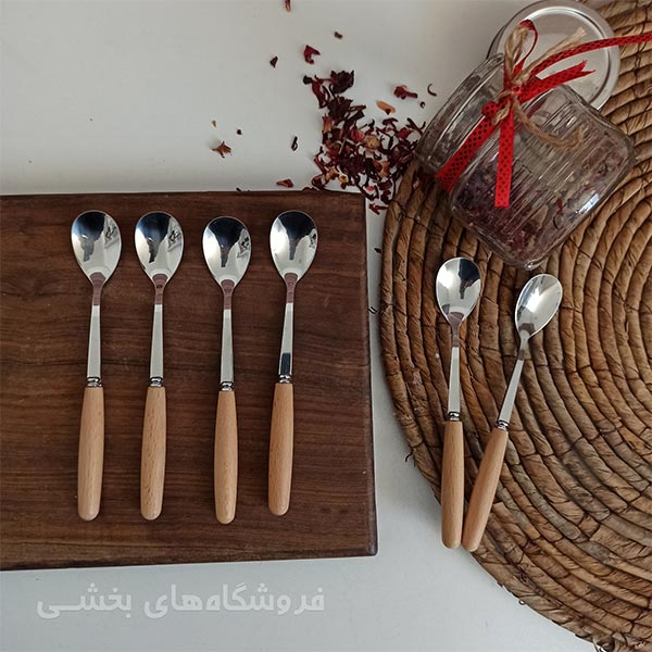 قاشق چای خوری مدل دسته چوبی بسته 6 عددی