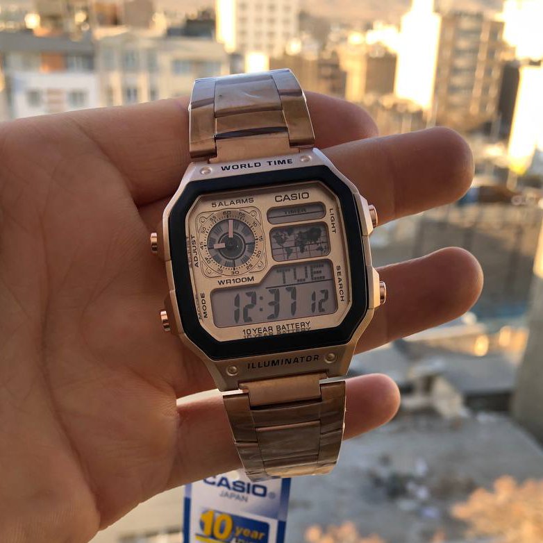 ساعت مچی بند استیل مردانه کاسیو جهان نما Casio World Time  ارسال رایگان